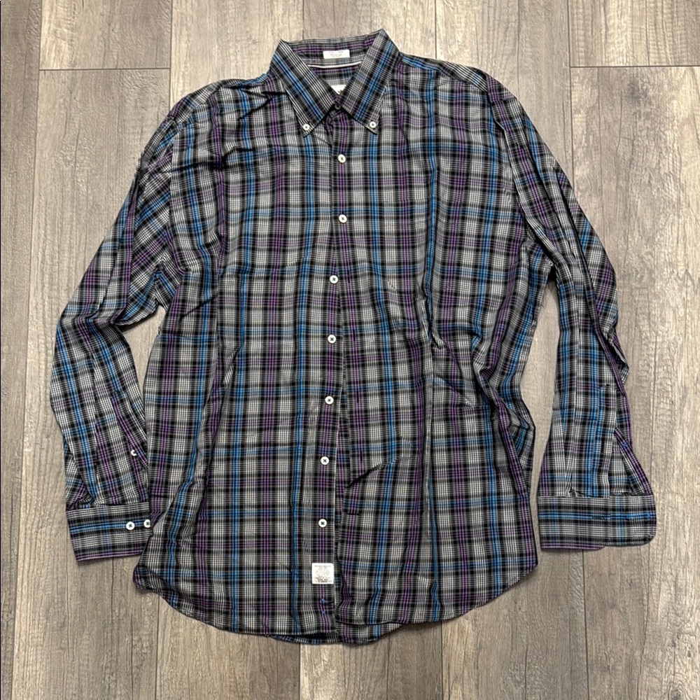 Peter Millar Blue and Purple Plaid Shirt